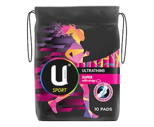 U By Kotex Sport Ultrathins Super Wing Pads 10 Pack