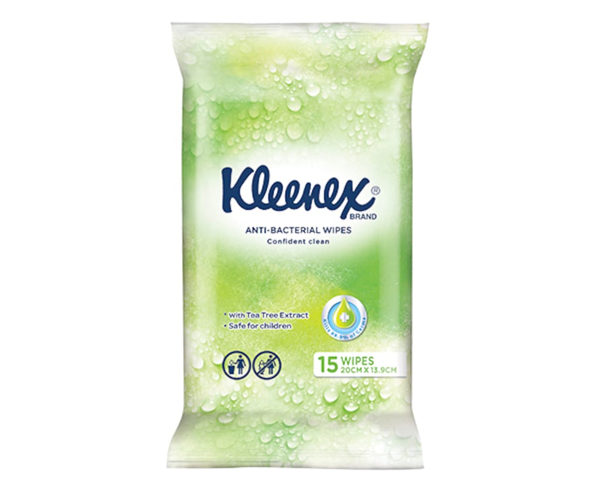 Kleenex Anti Bacterial Wet Wipes With Tea Tree Extract 15 Pack