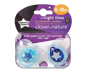 Tommee Tippee Closer To Nature Night Time Soothers 6-18 Months 2 Pack (Colours Selected At Random)