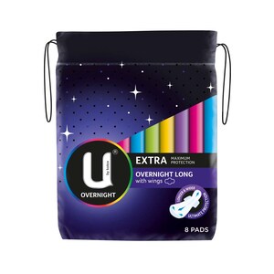 U By Kotex Extra Overnight Long Pads With Wings 8 Pack