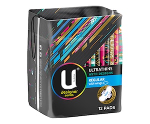 U By Kotex Ultrathins With Designs Regular Wing Pads 12 Pack