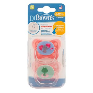Dr Brown's Prevent Contoured Baby Pacifier 6-18 Months Pink 2 Pack