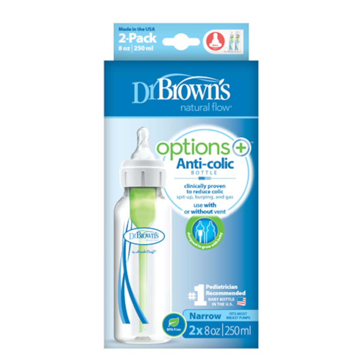 Dr Brown's Options Narrow Neck Baby Bottle 2 X 250Ml