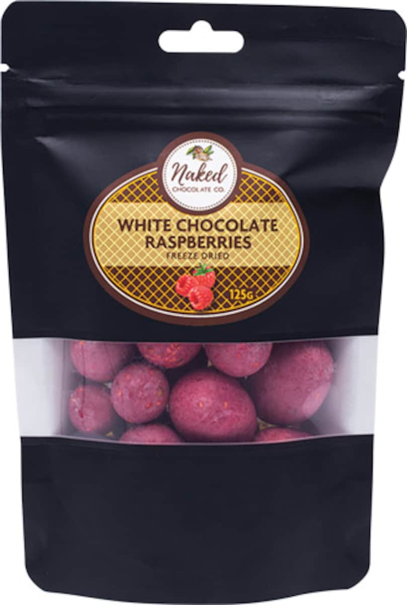 Naked Chocolate Co. White Chocolate Freeze Dried Raspberries 100G