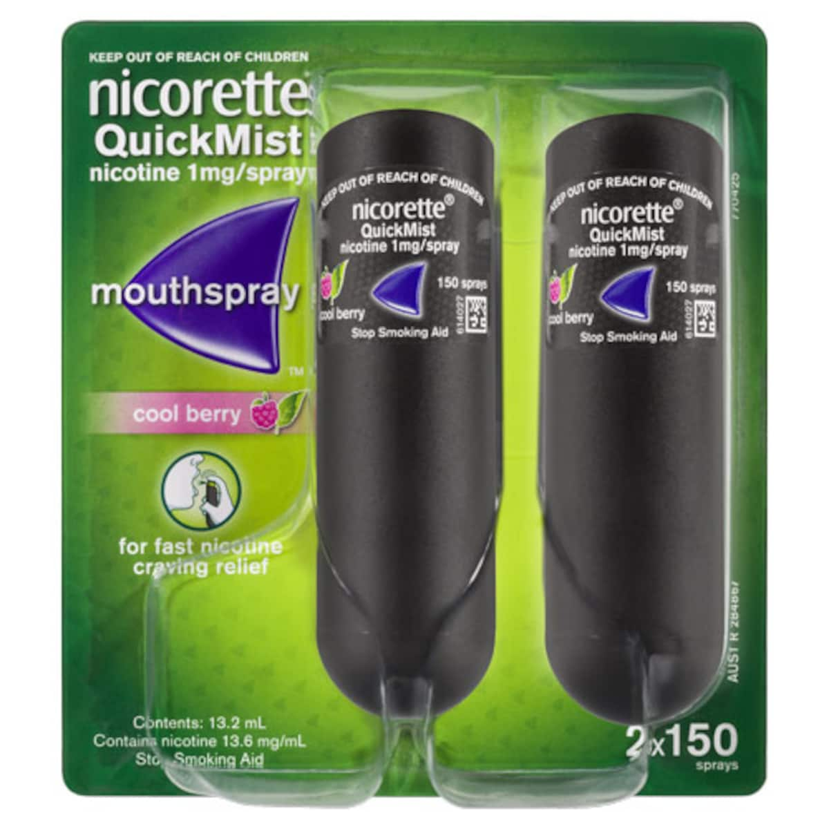 Nicorette Quit Smoking Quickmist Nicotine Nicotine Mouth Spray Berry 2 X 150 Sprays