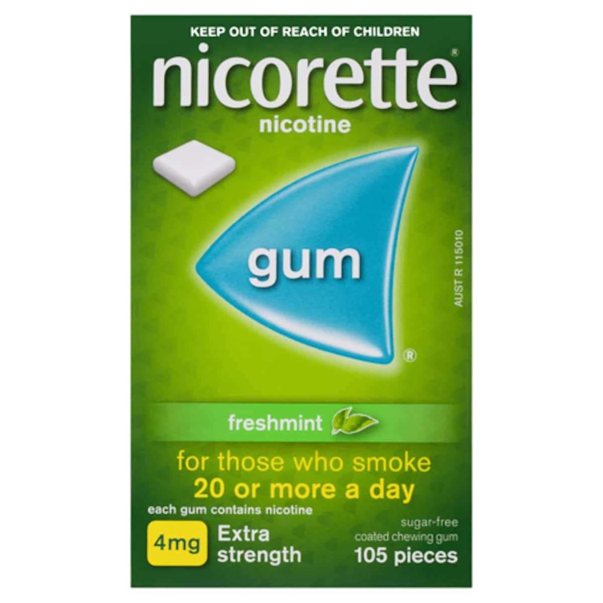 Nicorette Quit Smoking Nicotine Gum 4Mg Fresh Mint 105 Pieces