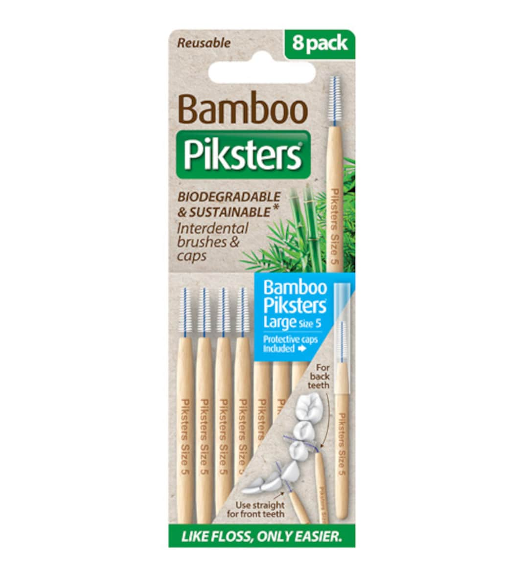 Piksters Bamboo Interdental Brush Size 5 Blue 8 Pack