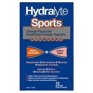 Hydralyte Sports Electrolyte Powder Sachets Orange 12 Pack