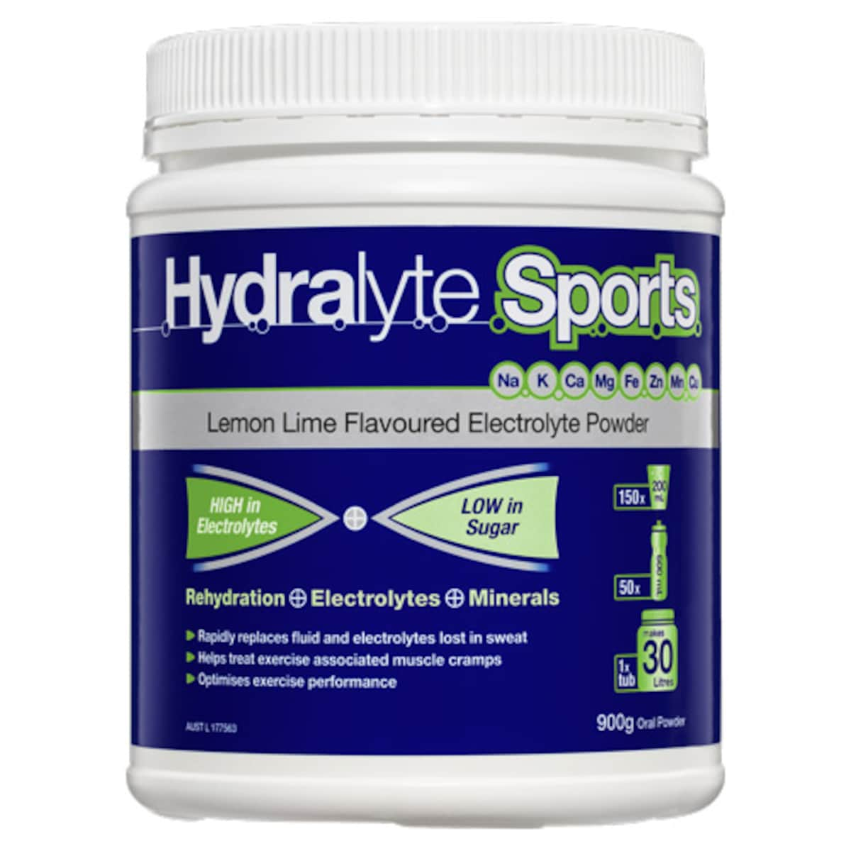 Hydralyte Sports Lemon Lime Flavour Electrolyte Powder 900G