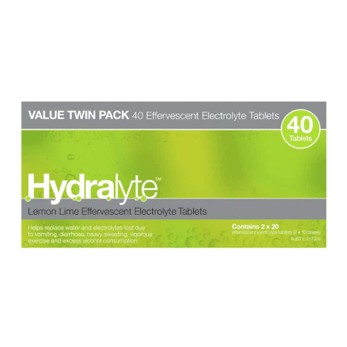 Hydralyte Effervescent Electrolyte Tablets Lemon Lime 40 Pack