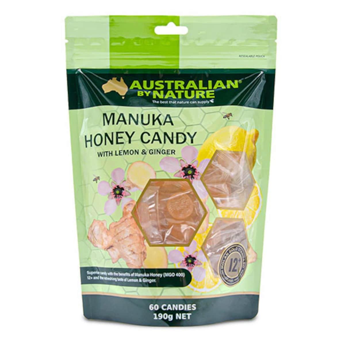 Australian By Nature Manuka Honey Candy With Lemon & Ginger 60 Candies