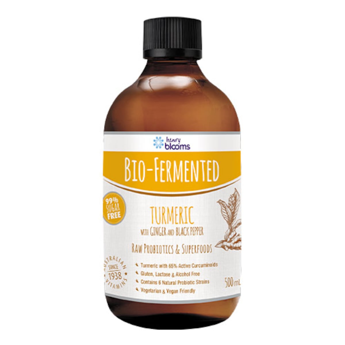 Henry Blooms Bio Fermented Turmeric With Ginger & Black Pepper 500Ml