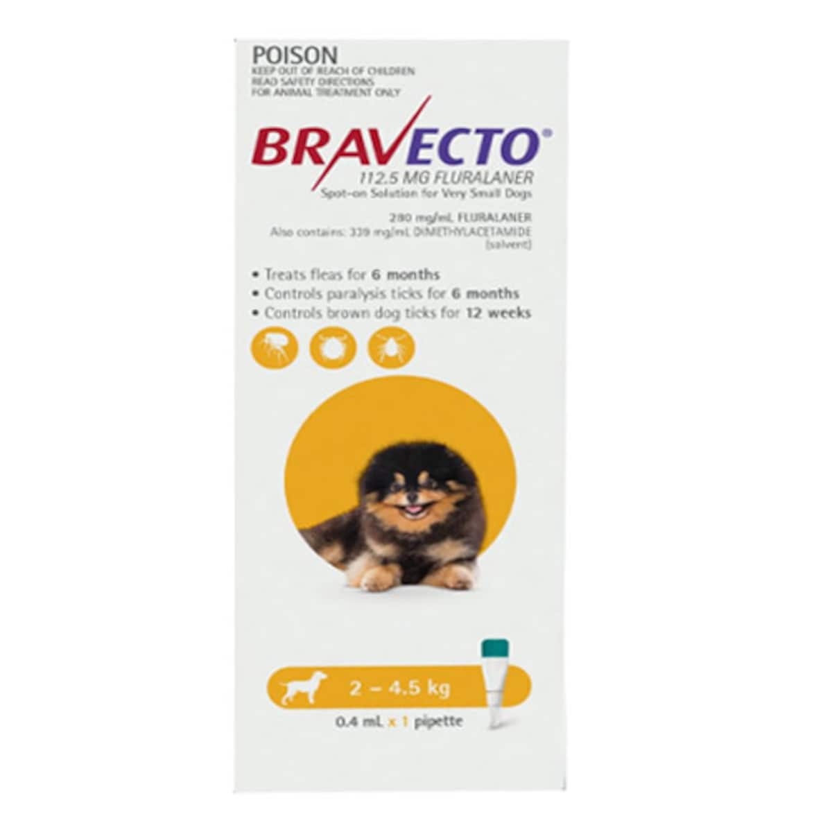 Bravecto Spot-On For Very Small Dog 2 - 4.5Kg 1 Pack (Yellow)
