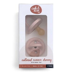 Cub & Bear Co Baby Natural Rubber Dummy Round Teat Small (0-3 Months) Blush Pink 2 Pack