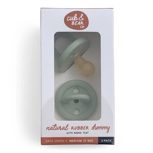 Cub & Bear Co Baby Natural Rubber Dummy Round Teat Medium (3-6 Months) Sage Green 2 Pack
