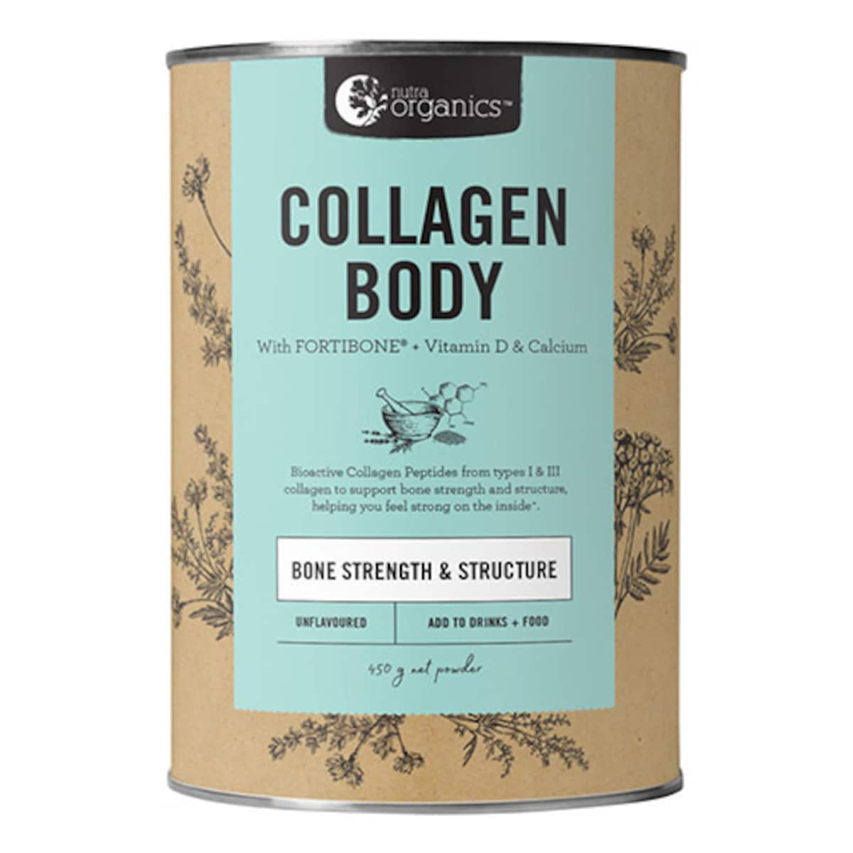 Nutra Organics Collagen Body Bone Strength & Structure Powder Unflavoured 450G