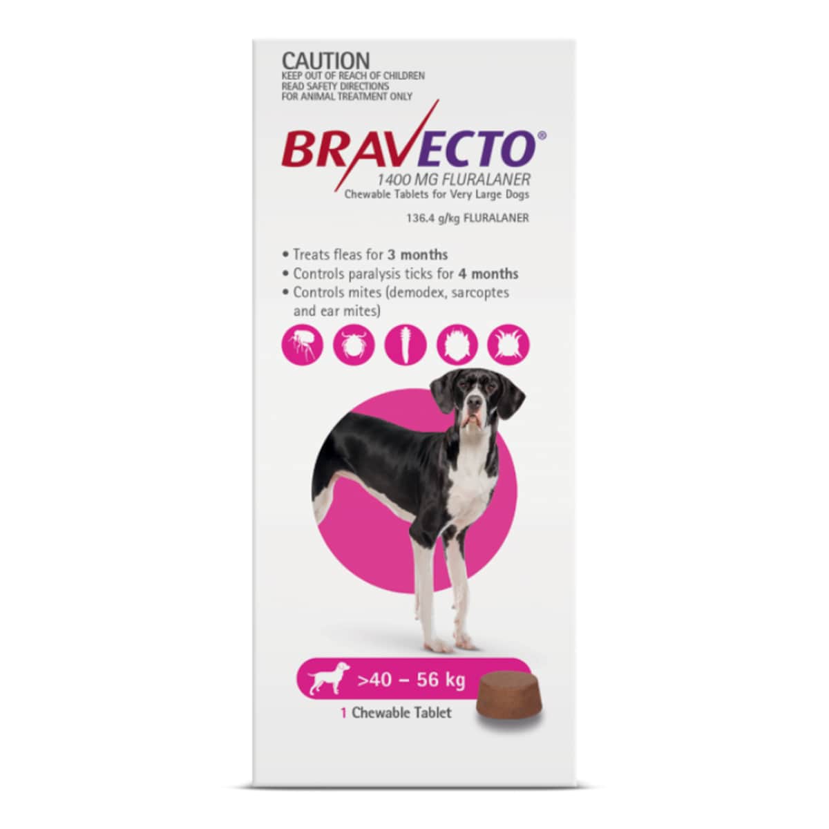 Bravecto For Very Large Dogs 40Kg - 56Kg 1 Chewable Tablet