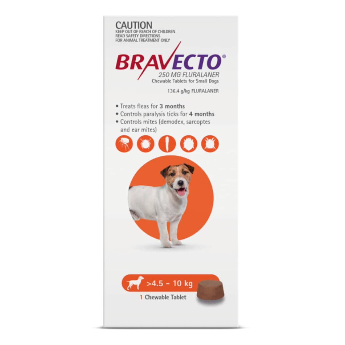 Bravecto For Small Dogs 4.5Kg - 10Kg 1 Chewable Tablet