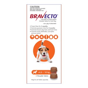 Bravecto For Small Dogs 4.5Kg - 10Kg 2 Chewable Tablets