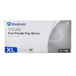 Medicom Vinyl Gloves Powder Free X-Large 100 Pack (Branding may differ depending on availability)