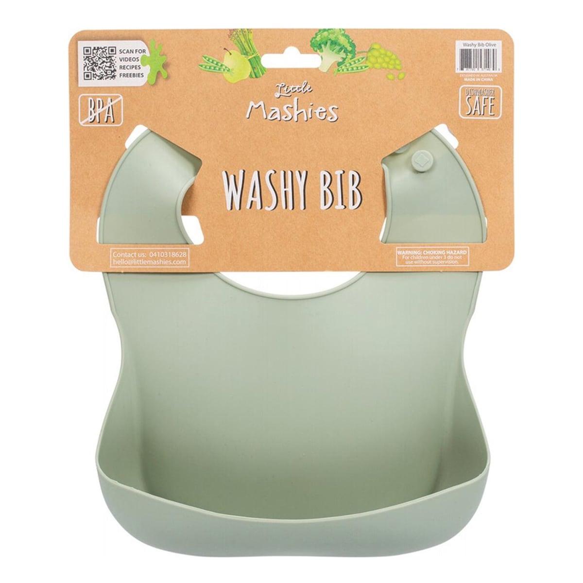 Little Mashies Silicone Washy Bib Olive