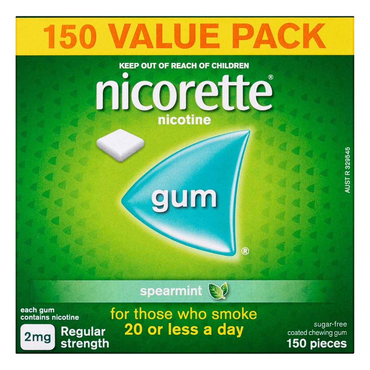 Nicorette Quit Smoking Nicotine Gum 2mg Spearmint 150 Pieces Value Pack