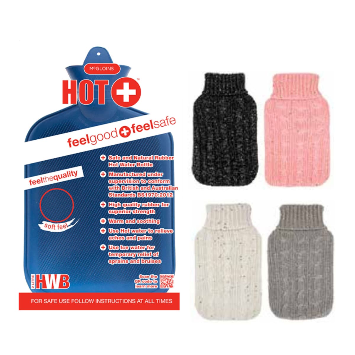 Mcgloins Hot Water Bottle With Knitted Sparkled Cover (Assorted Designs Selected At Random)