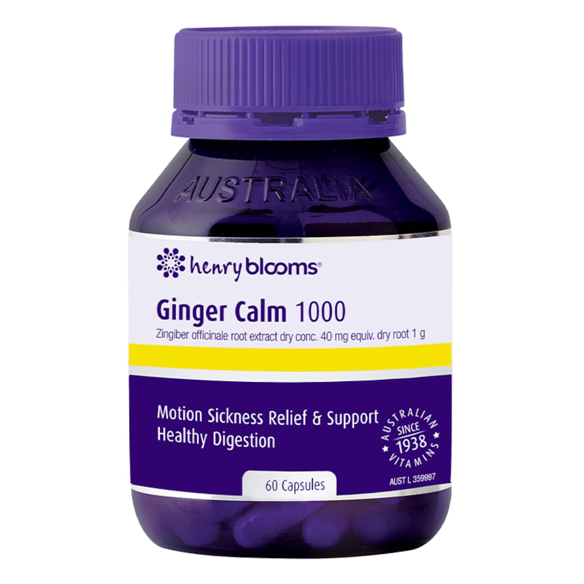 Henry Blooms Ginger Calm 1000Mg 60 Capsules