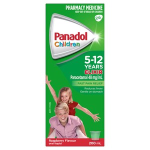 Panadol Children 5-12 Years Fever & Pain Relief Elixir Raspberry 200ml