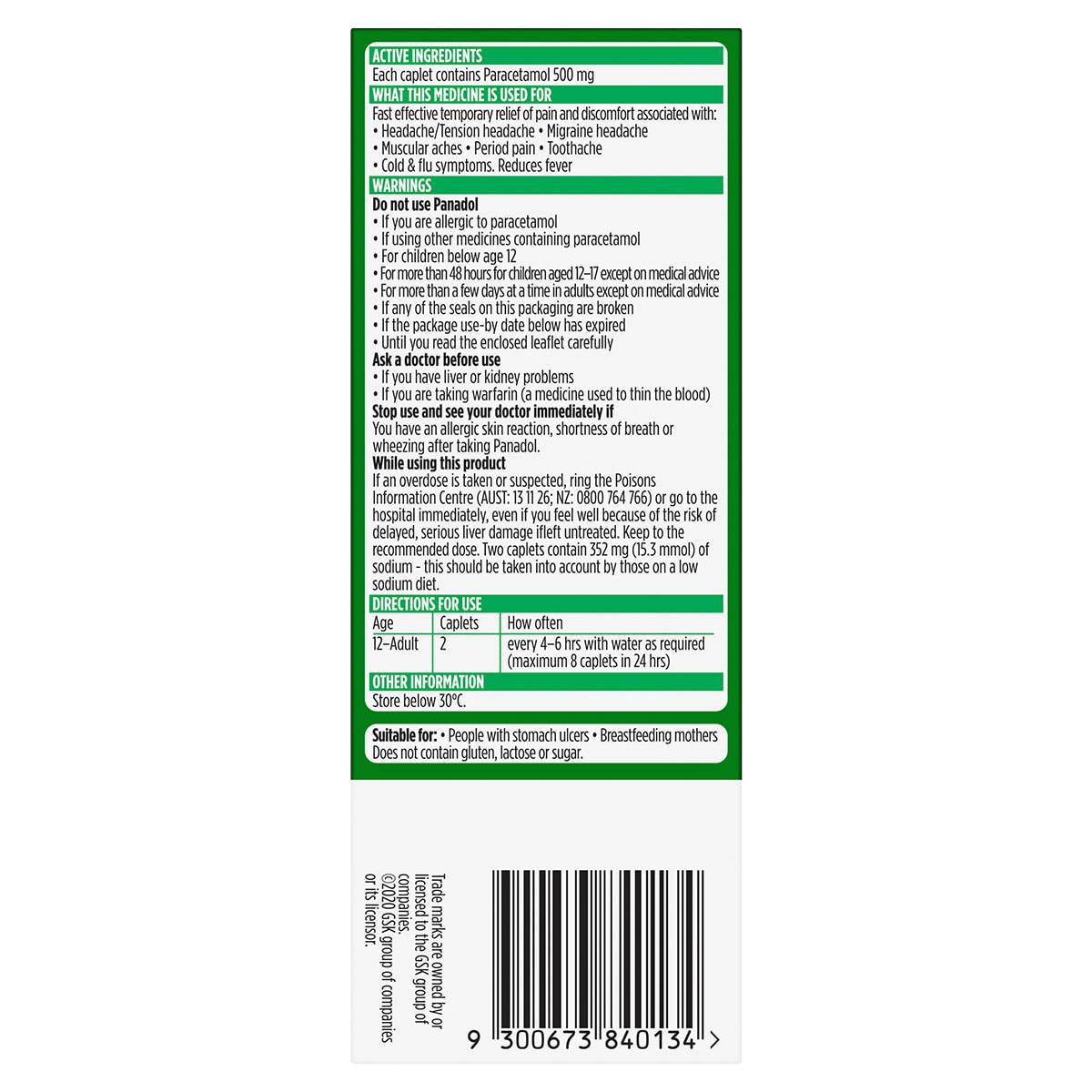 Panadol Rapid Pain Relief Paracetamol 500 Mg 20 Pack