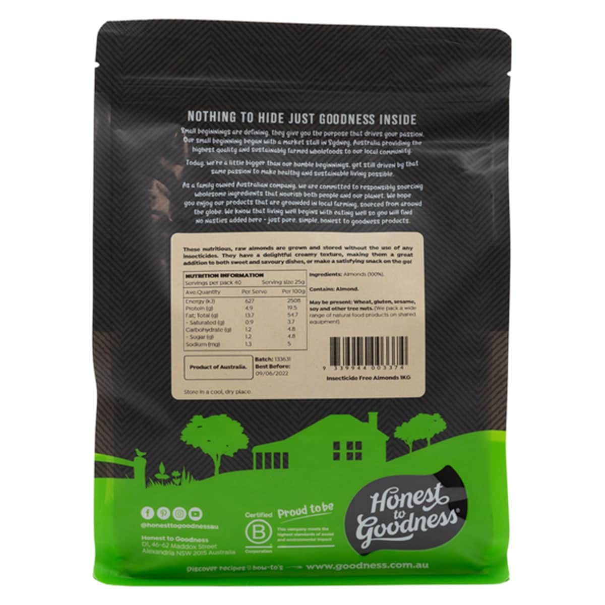 Honest To Goodness Insecticide Free Almonds 1Kg