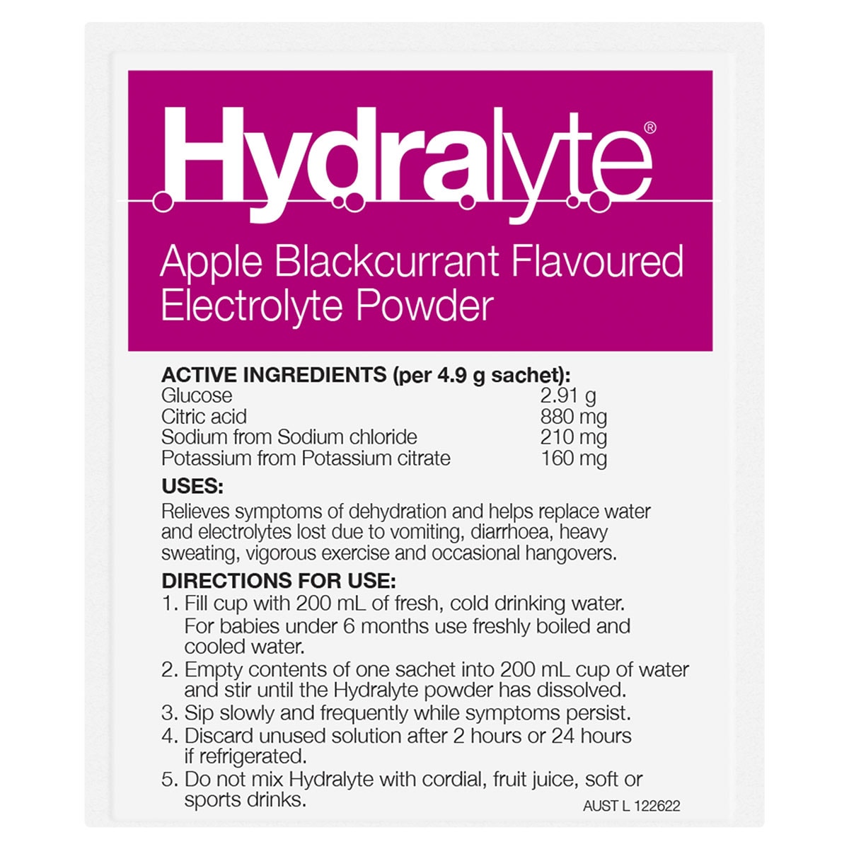 Hydralyte Electrolyte Powder Apple Blackcurrant 10 Sachets