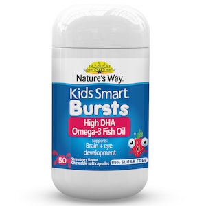 Natures Way Kids Smart Bursts Omega 3 Fish Oil High Dha Strawberry 50 Chewable Capsules