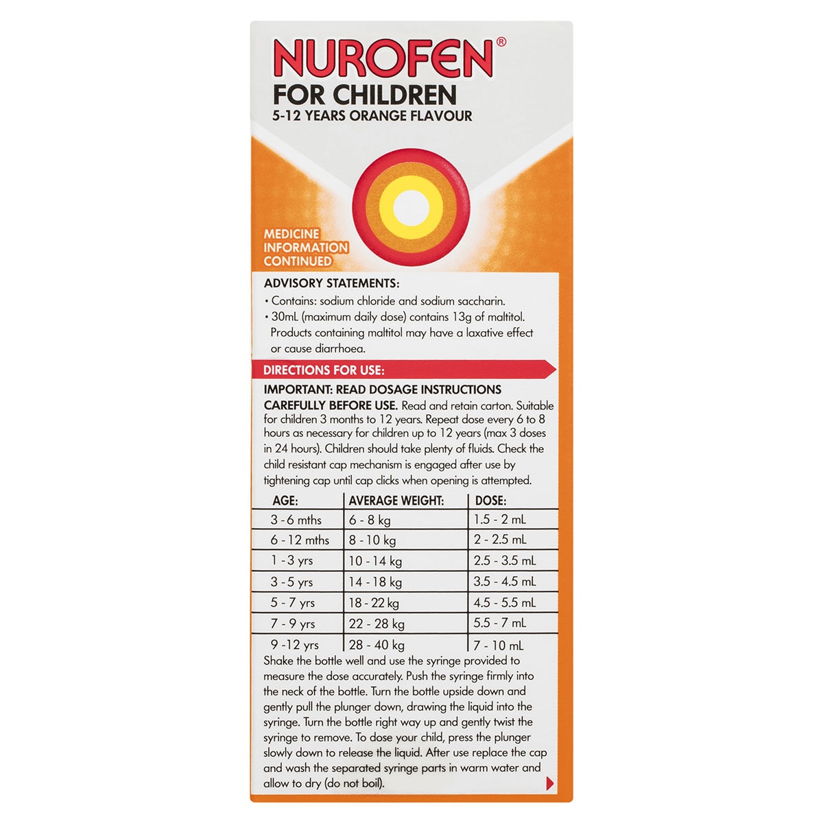 Nurofen for Children 5 - 12 Years Pain & Fever Relief Orange 100ml