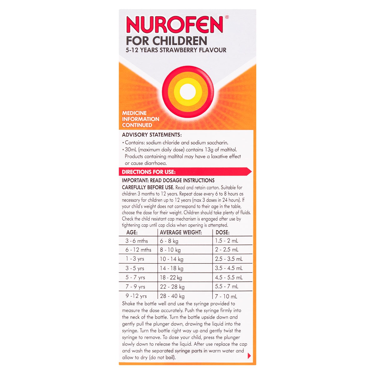 Nurofen for Children 5 - 12 Years Pain & Fever Relief Strawberry 200ml