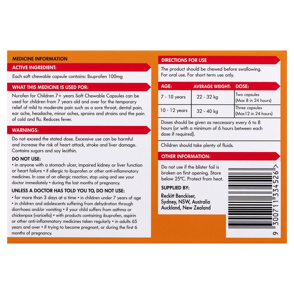 Nurofen For Children 7+ Years Orange 24 Soft Chewable Capsules