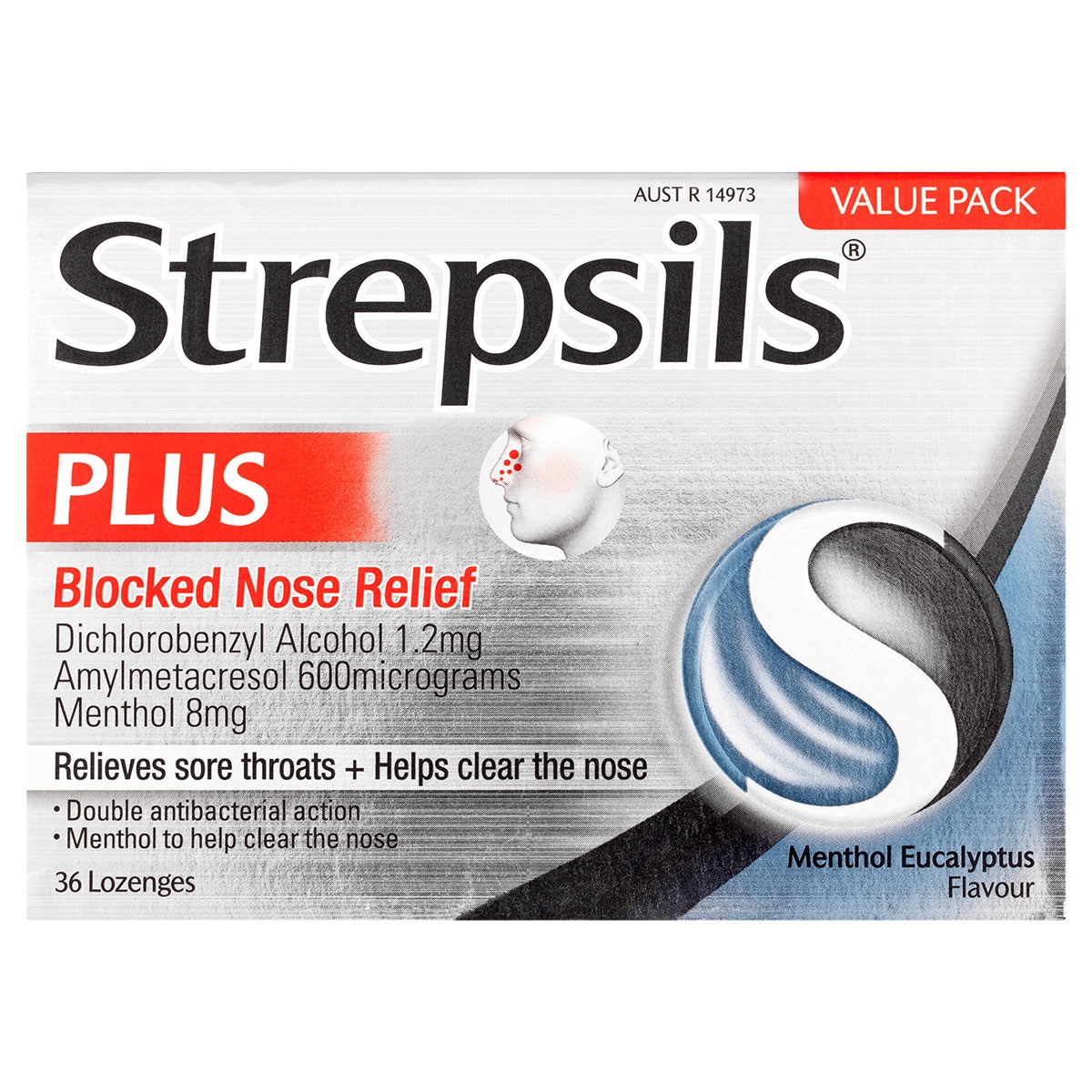 Strepsils Plus Blocked Nose Relief Menthol Eucalyptus 36 Lozenges