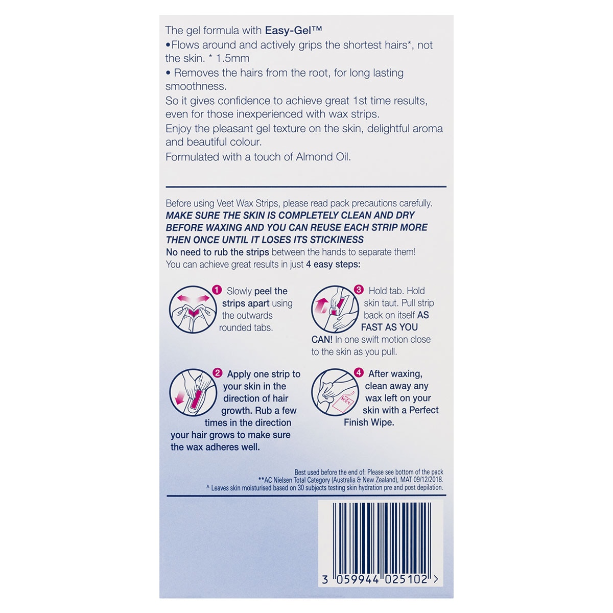 Veet Easy Gel Leg & Body Wax Strips Sensitive Skin 20 Pack