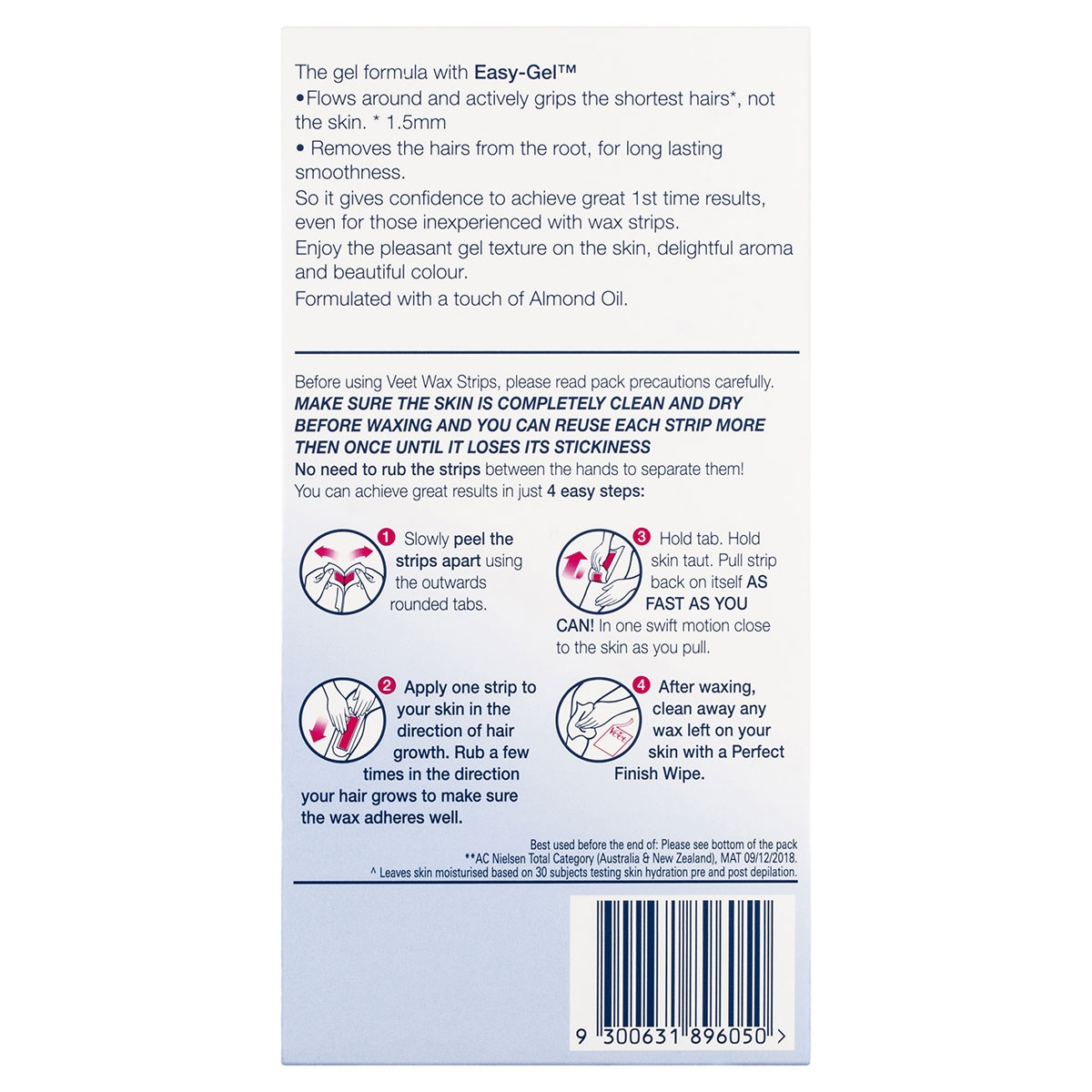 Veet Easy Gel Leg & Body Wax Strips Sensitive Skin 40 Pack