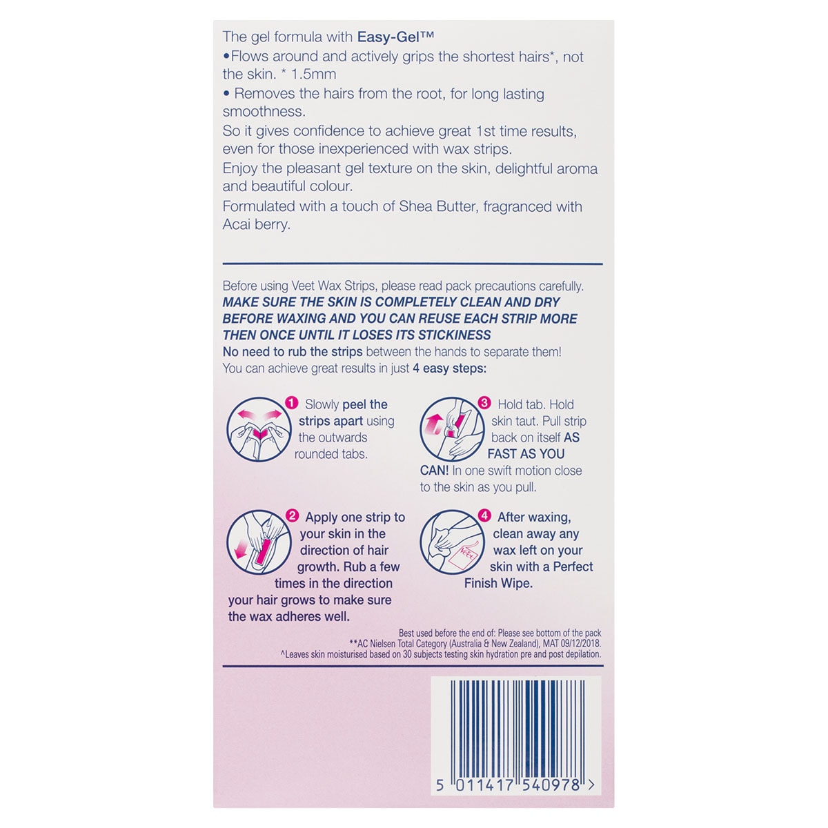 Veet Easy Gel Leg Wax Strips Normal Skin 40 Pack