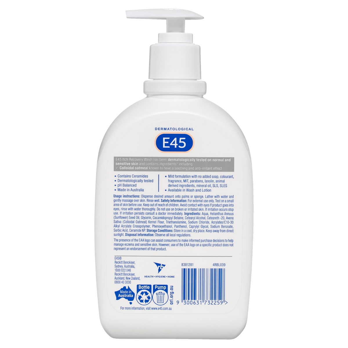 E45 Itch Recovery Moisturising Body Wash 500Ml