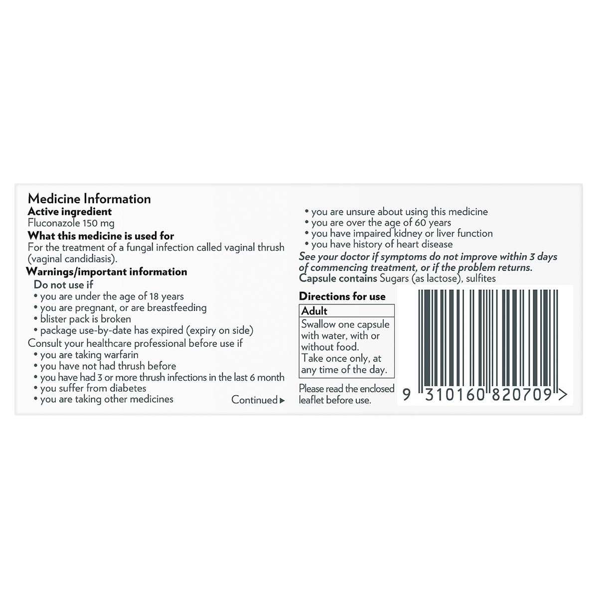 Canesoral Fluconazole (150mg) Thrush Treatment 1 Capsule