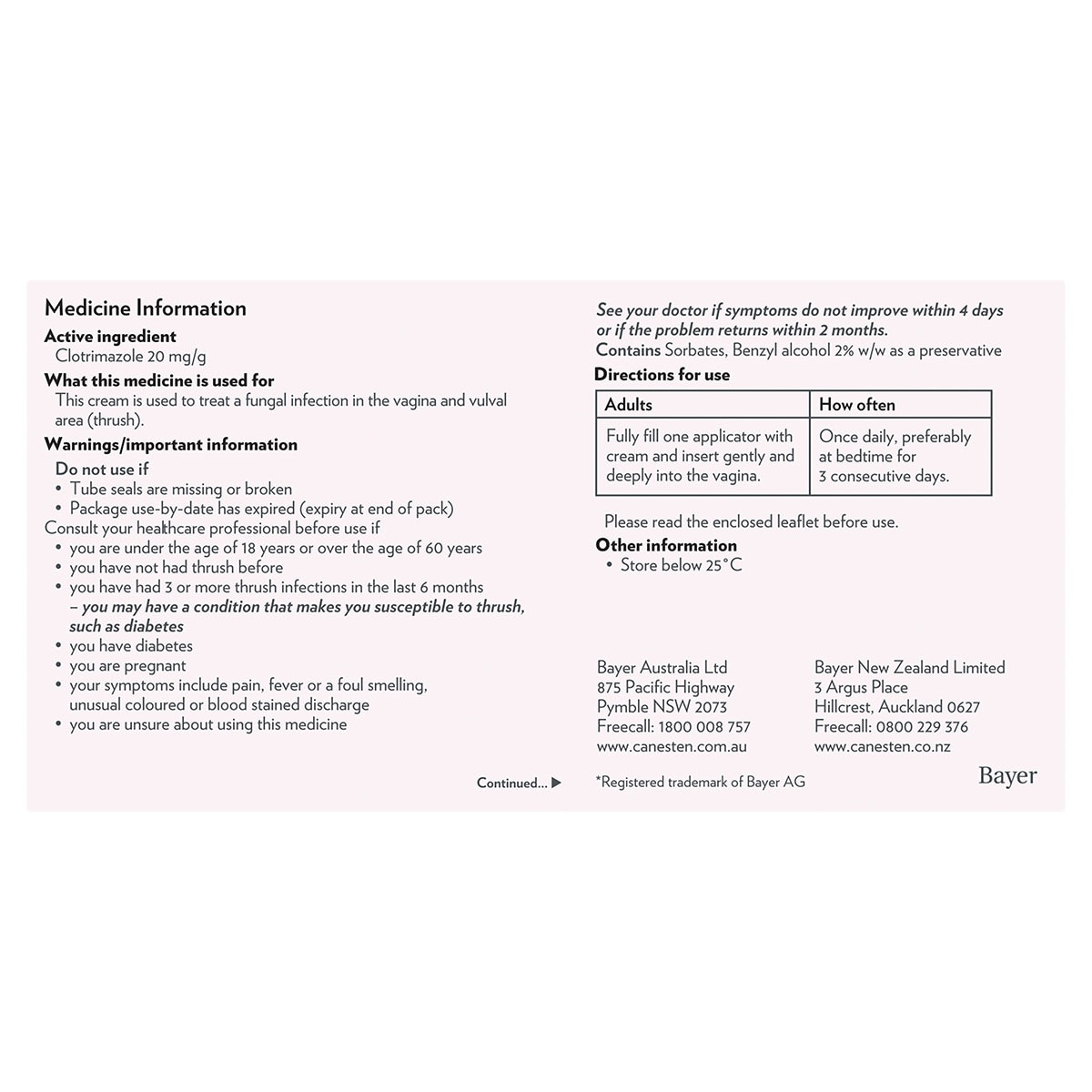 Canesten Clotrimazole (2%) 3 Day Thrush Treatment Cream 20g