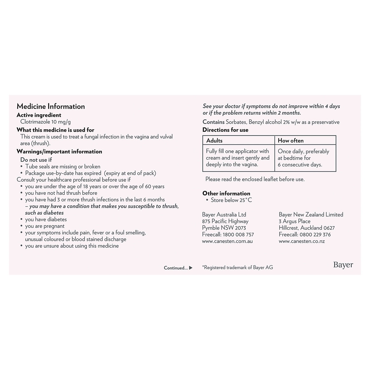 Canesten Clotrimazole (1%) 6 Day Thrush Treatment Cream 35g