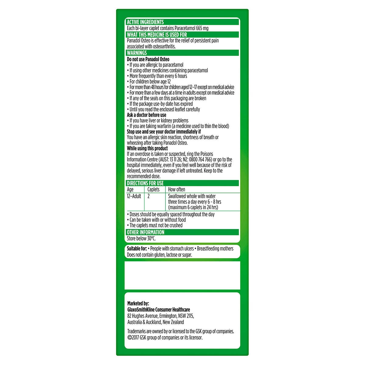 Panadol Osteo Paracetamol (665mg) 96 Caplets