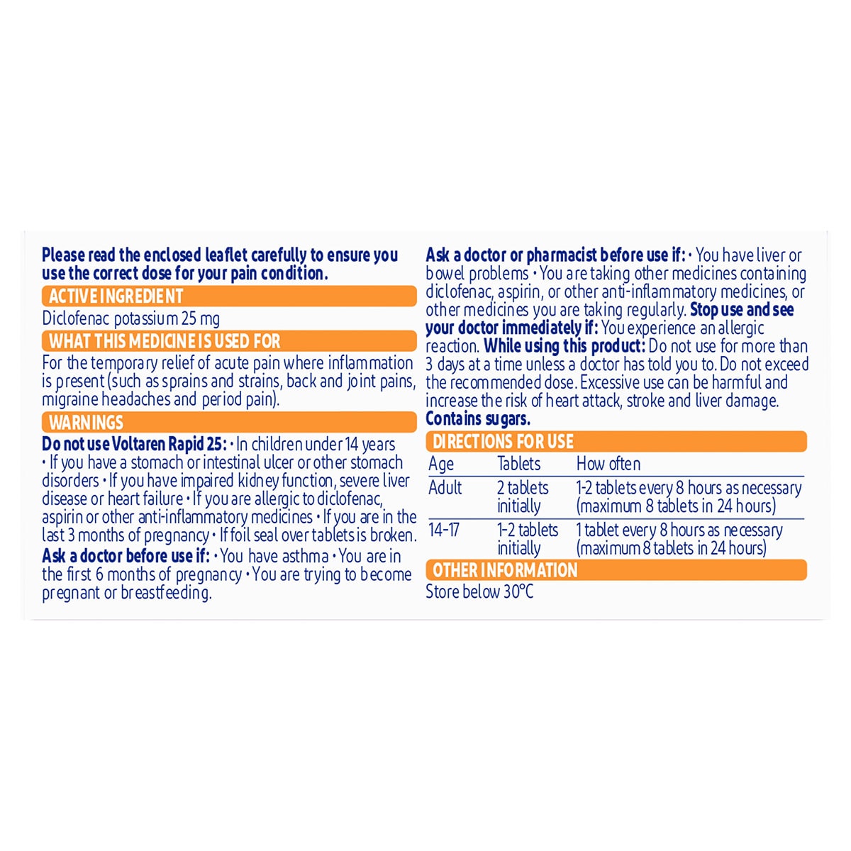 Voltaren Rapid Diclofenac (25mg) 10 Tablets