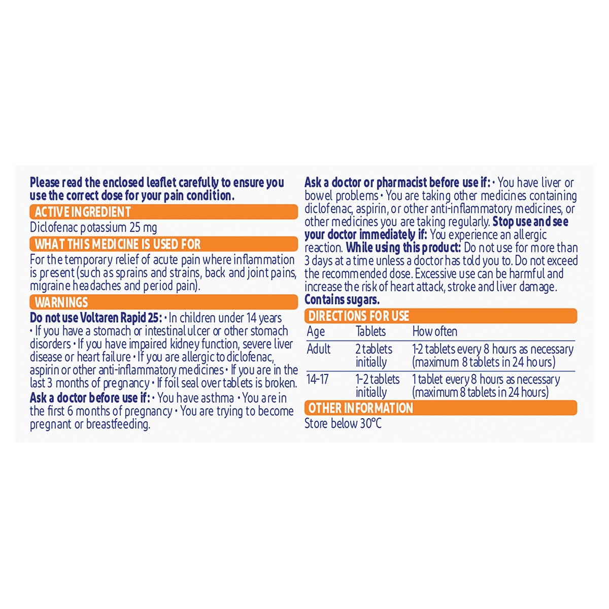 Voltaren Rapid Diclofenac (25mg) 30 Tablets