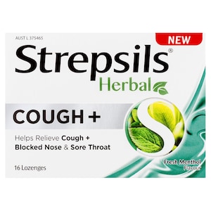 Strepsils Herbal Cough+ Fresh Menthol 16 Lozenges