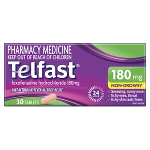 Telfast Fast Acting Hayfever Allergy Relief 180mg 30 Tablets