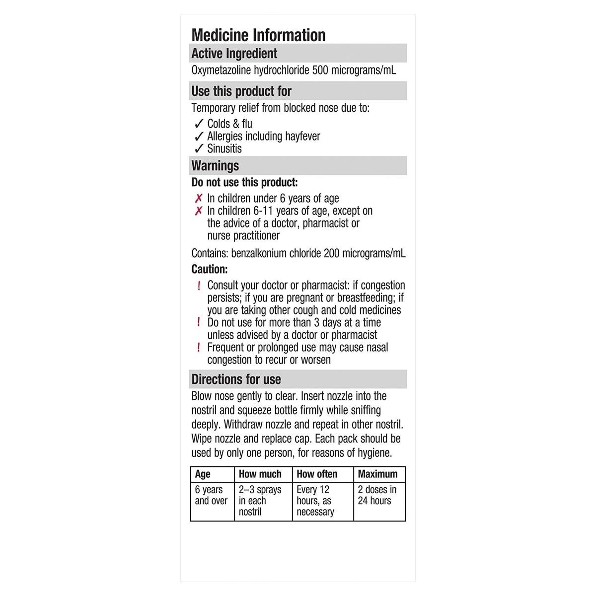 Drixine Decongestant Nasal Spray 12 Hour Relief 15ml